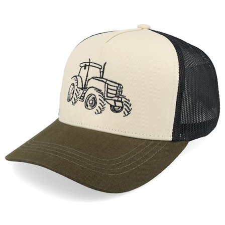 Kiddo Cap - Grün trucker Cap - Kids Tractor Outline Ivory/Black/Dark Mash Trucker @ Hatstore
