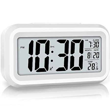 Led Display Digital Alarm Clock Battery Operated Smart Night Light Easy Operation Clock For Kids Heavy Sleepers Bedroom Clock (white)
