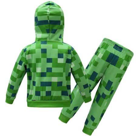 Minecraft-kostymer for eldre barn i høst Langarmet dress Pullover + bukse Todelt sett 7073 -a
