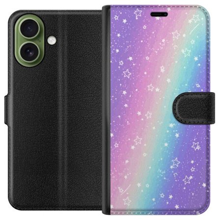 Kompatibelt Lommeboketui til Apple iPhone 17 Rainbow-farget pastellbakgrunn med hvite stjerner og gnistrende prikker i myk overgang