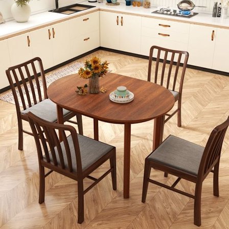 COSTWAY Oval Matbord 110x78x77cm i Gummitre för 2-4 Personer - Modernt för Små Lägenheter