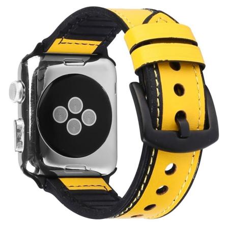 Apple Watch Series 5 40mm aitoa nahkaa oleva silikoninen ranneke - Keltainen Yellow