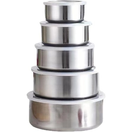 5-delad rostfri blandningsskålset med lock Hemkök Matbehållare Förvaring Blandningsskål Grönsakstvättsskål