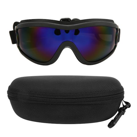 Hundebriller Vindtett Vanntett UV-beskyttet Anti-dugg Slitesterke hundsolbriller for store raser Svart ram og blått glass