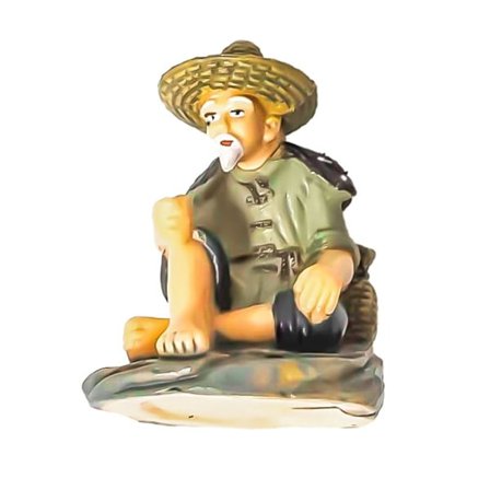 Fiske Old Man Resin Figur Sittende Statue