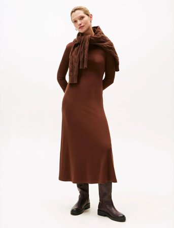 Tommy Hilfiger 5X2 Rib Flare Midi Dress Ls - Brown - XS