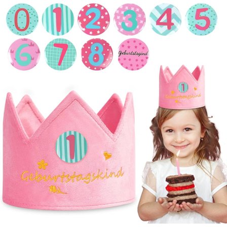 Fødselsdagskrone til børn, genanvendelig fødselsdagsfesthattekrone med udskifteligt nummer fra 0 til 9, filthat til fødselsdagen