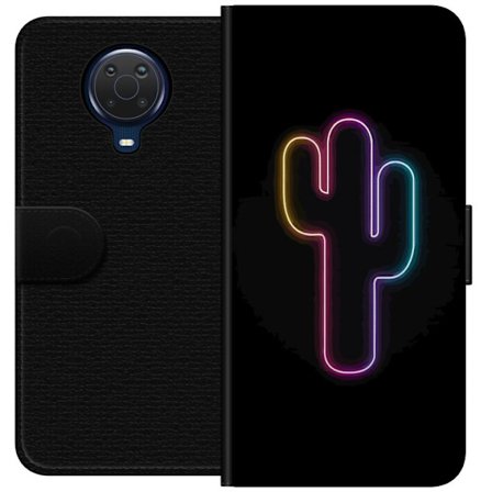 Kompatibelt Lommeboketui til Nokia Nokia G20 Neonillustrasjon av kaktus i rosa og blått lys mot mørk bakgrunn
