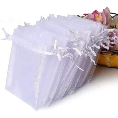 100pcs Premium Sheer Organza Bags, White Wedding Favor Bags With Drawstring, 4x4.72 Jewelry Gift Bags For Party