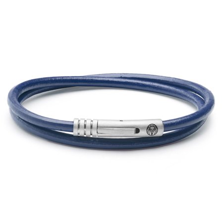 Collins | Bracelet à double tour en cuir lisse bleu marine pour hommes - Bracelets en cuir