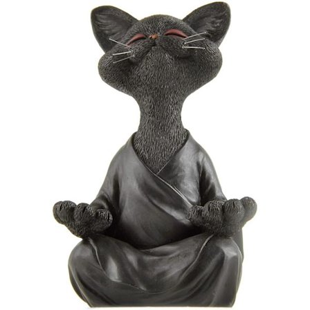 Snygg Buddha Cat Figurine, Meditation Yoga Collectible, Cat Lover Gifts (svart)