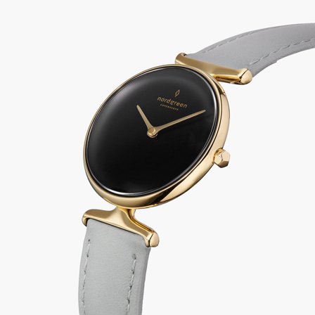Nordgreen Best Women's Slim Designer Watch - Gold Case - Black Dial - 32mm Grey Leather Strap White Dial Unika