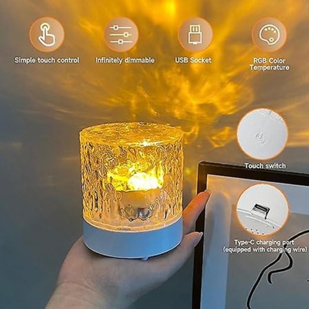 Pyörivä vesiaaltoyövalon projektori makuuhuoneeseen, seinäkattoprojektio kosketus-/kaukosäädin romanttinen LED-tunnelmalamppu tunnelmavalo pöytä L