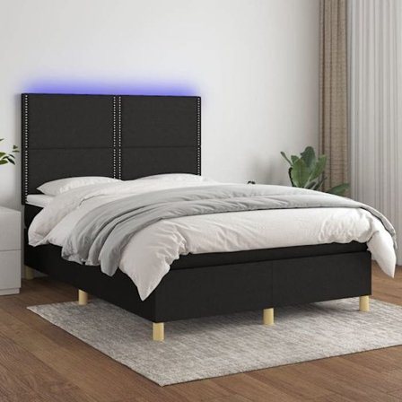 Maison Exclusive - Sengebund med lameller og madras samt LED Sort 140x190 cm Stof