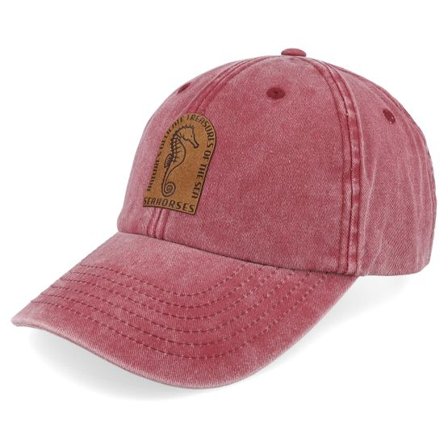 Iconic - Röd unconstructed Keps - Sea Horse Vintage Washed Red Dad Cap @ Hatstore