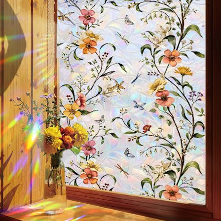 Dekorativt vindusfolie - Farget glass vindusfolie - Blomstermønster - For H