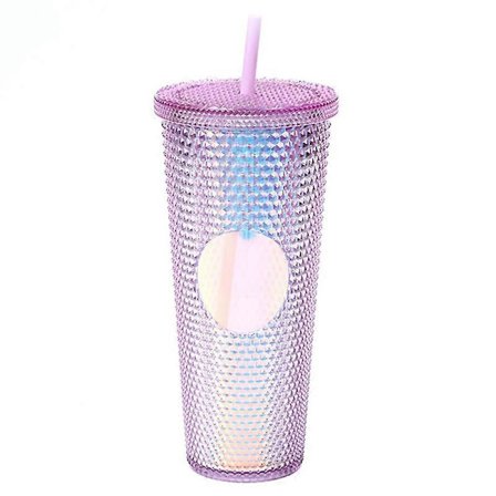 710 ml Bærbar Studded Tumbler med Låg og Sugerør, Iced Coffee Kopper, Dobbeltvægget Glat Kop BWM