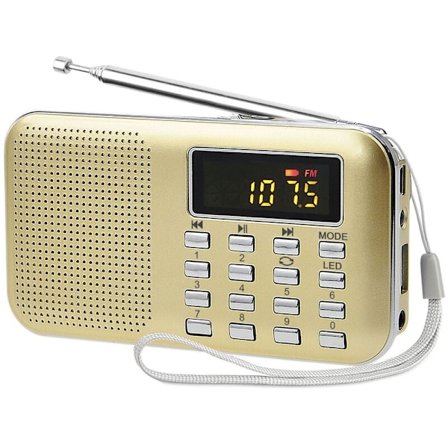 Bärbar Radio, FM AM Radio Batteri- och Nätdriven, MP3, Högtalare, Stöd för TF-kort/USB, Ficklampa, Lämplig (Guld)