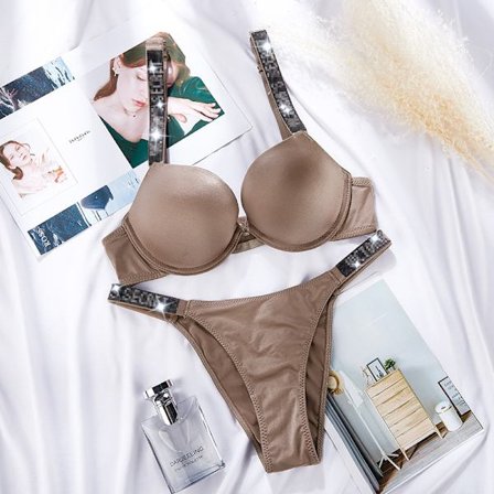 Sexet Lingeri Komfort Kvinder Sæt Push Up BH Victoria's Secret Lingeri Sæt Kvindeundertøj Vetement Femme brun brun