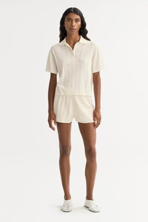 Soft Goat - Pointelle shorts - Women cashmere pants - M - Feather White