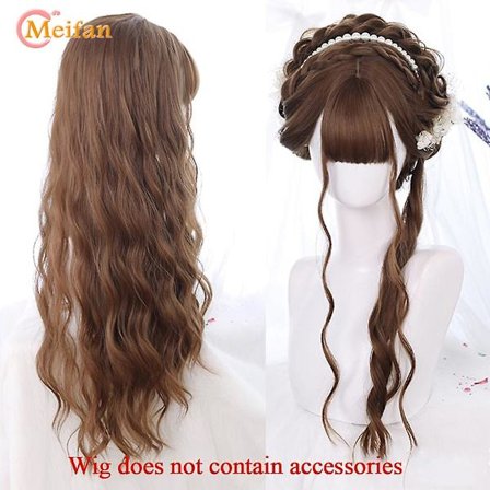 Synteettinen pitkä ombre sininen vaaleanpunainen vihreä Lolita peruukki Harajuku Fairy Cosplay peruukki otsatukka aaltoileva makea kampaus joulu 