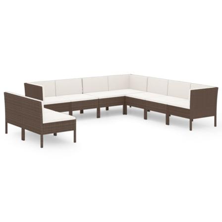 Vidaxl Loungegrupp För Trädgården Med Dynor 9 Delar Konstrotting Brun