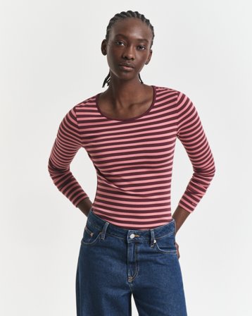 GANT Damen Geripptes Langarm-T-Shirt mit Streifen (XS)