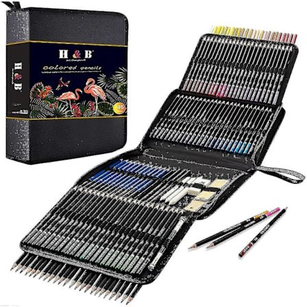 72 stk. Tegneblyanter, skisseblyanter og fargeblyantsett for kunstnere, voksne og barn