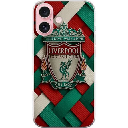 Yhteensopiva Puhelinkuori Apple Apple iPhone 16 Liverpool Football Clubin tunnus, jossa You'll Never Walk Alone voimakkaassa graafisessa suunnitteluss