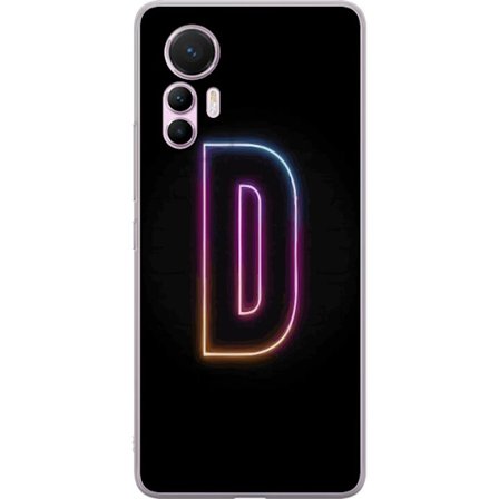 Kompatibel Mobilcover til Xiaomi Xiaomi 12 Lite Minimalistisk neonbogstav D i farveskiftende lys mod sort baggrund i moderne digital design
