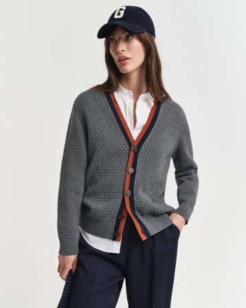 GANT Damen Kontrast Strickjacke aus strukturierter Baumwolle (XXS) Grau