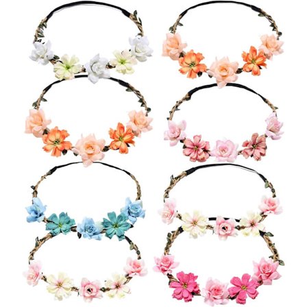 Blomsterkrans Blomsterkrone Hodebånd, 8 Stykker Blomsterkrone Hodebånd, Brud Hår Smykker, Damer Jenter for Festival Fest Bryllup Strand Bursdag