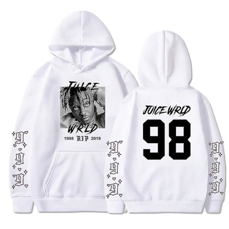 Juice Wrld Hættetrøje Sweatshirt til Mænd & Kvinder - Hvid Løs Pasform
