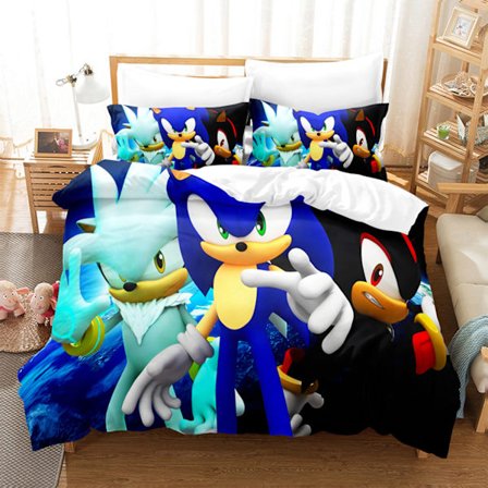 Blødt Luksuriøst Dynebetræk til Sonic Hedgehog-fans, Mikrofiber Børnesengetøj med Vendbart Dyne Enkelt Dobbelt, Maskinvaskbart for Nem Vedligeholdelse