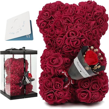 Rosblomma Handgjord Rose Nallebjörn, Jul Rose Björn Gåvor, Konserverad Rose Forever Nallebjörn Med Låda Gåva Till Kvinnor, Alla Hjärtans Dag, Bröllop 