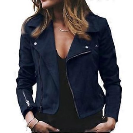 Dame Lapel Plain Zip Up Biker Jakke Afklippet Suit Dame Blazer Langærmet Frakke Slim Fit Yderbeklædning (M Blå)
