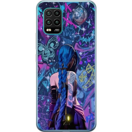 Yhteensopiva Puhelinkuori Xiaomi Xiaomi Mi 10 Lite 5G Värikäs graffitipiirros, jossa on sinisellä hiuksilla varustettu hahmo kaupunkimaisessa neon-