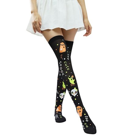 Över Knä Lår Strumpor Nyhet Strumpor Halloween Mönstrade Lår Höga strumpor