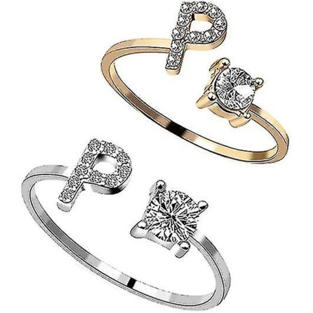 Ring Kvinnor Bokstav Silver Och Guld Färg Metall Justerbar Öppning Ring Initialer Namn