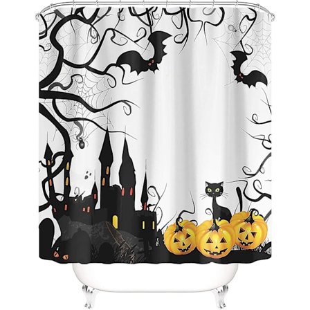 Taysta Duschdraperi Gardiner Glad Halloween Rolig Gul Pumpa Svart Läskig Katt Fladdermus Spindlar Spindelnät Slott Skräck Mystisk Mörk Natt Mönster 