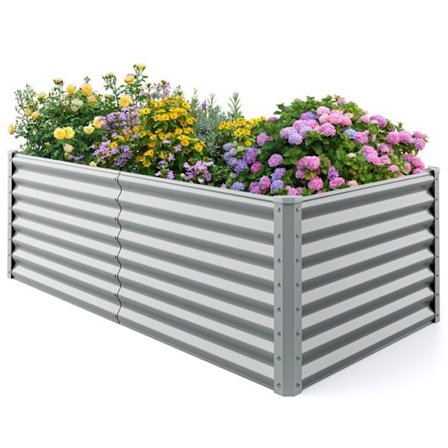 COSTWAY 60 cm Metal Havebed, Åben Bund, Pulverlakeret Plade, Tykk Kantsikring, til Grøntsager Blomster Urter, Grå