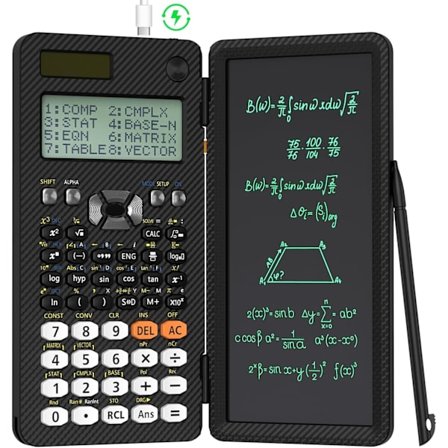Videnskabelig lommeregner 991ES Plus, 4-linjers multiview-display med LCD-skrivetablet, solcelle- og batteridrevet, sletbar notesblok til