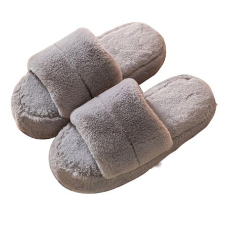 Lyxiga mjuka pälstofflor för kvinnor, mode-inneskor med tjock sula, grå