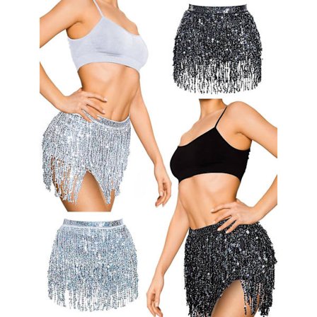 Kjol Frans Kjol - Paljett Kvast Kjol Magdans Höftsjal Rave Outfit För