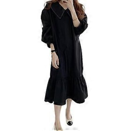 Unik Damekjole med Lanternermer, Søt Sjømannskrage, Løs Pluss Størrelse Kjole, Jentenes Feriekjole for Vår Sommer XXL Svart(XXL Svart)