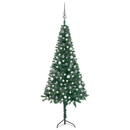 Plastgran För Hörn Med Led Och Julgranskulor Grön 210 Cm Pvc