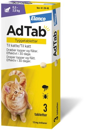 AdTab 12 mg tyggetabletter til katt (0,5-2,0 kg) 3 stk
