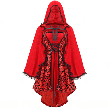 Voksen Rødhette Kappe og Kjole - Plus Size Kostyme for Opptredener Halloween & Jul L