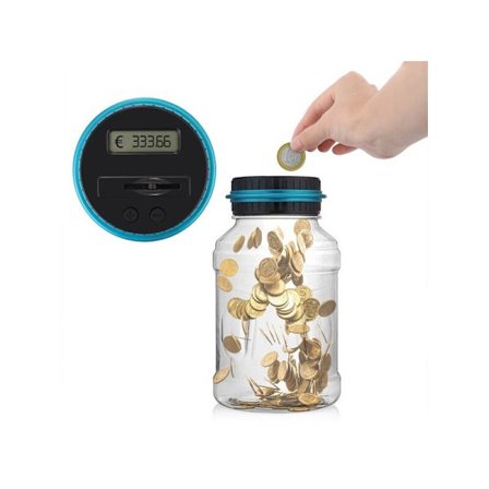 Sparebøsse med tellefunksjon 1,5 L, liten euro dollar sparebøsse