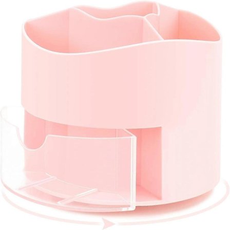 Roterende Penneholder, 4 Rum Penneholder - Skrivebordsopbevaring til Kontorartikler Makeupbørster Holder til Hjem og Kontor, Penneorganisator (Pink)